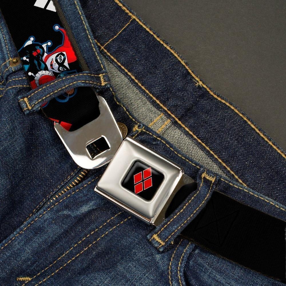 1175 Seatbelt Belt Harley Quinn Shooting Poses/Diamonds Black/Red/White - Picture 2 of 6